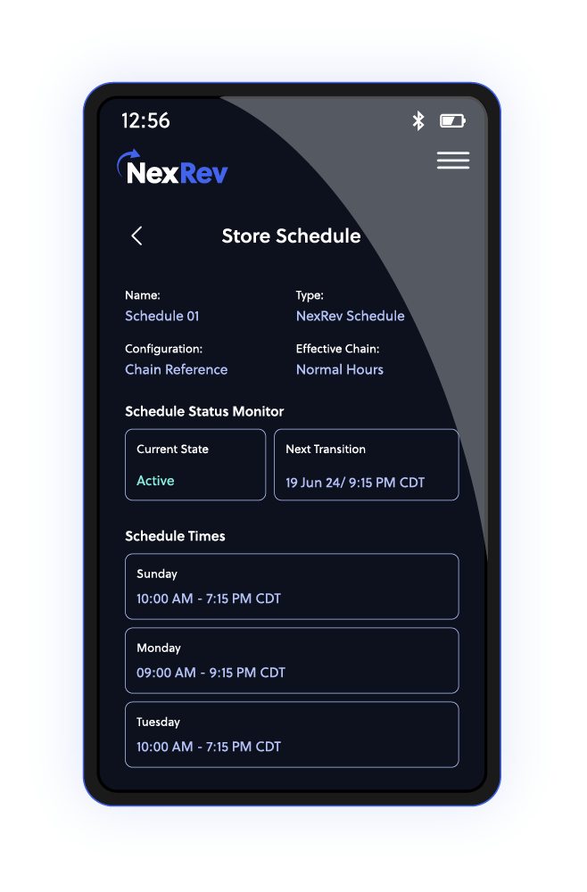 Smartphone showing Store Schedule
